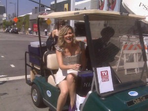 emmys riding to carpet in the go kart